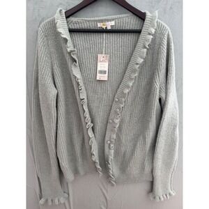 Boden Jessica Alpaca Cardigan Women US 10 Grey Balletcore Coquette Ruffle Wool